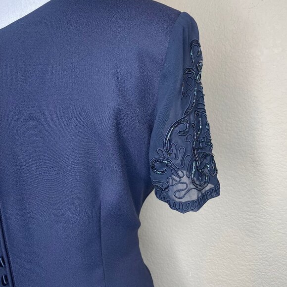 Vintage R&M Richards Navy Beaded Back Accent Mother of the Bride Dress Gown 8P - Picture 3 of 14
